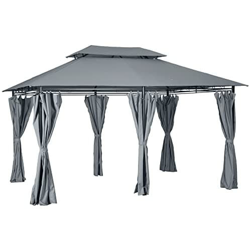 Outsunny Cenador para Jardín 3x4 m Pérgola de Jardín Gazebo con Doble Techo Paredes Laterales Resistente al Agua Carpa para Exterior Terraza Patio Gris