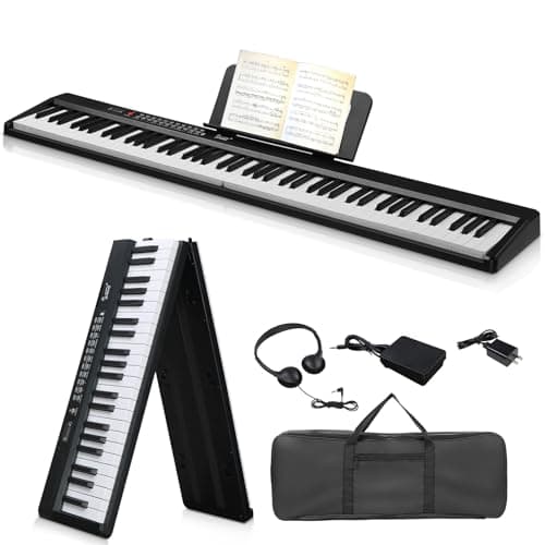 88 Key Folding Piano Keyboard, Semi-Weighted Digital Piano with Bluetooth MIDI, Electric Piano for Beginners, Carrying Case Included