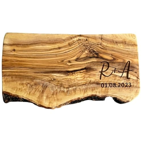 Couples Gift Personalised Olive Wood Cutting Board Chopping Board Wedding Gift New Home Gift Engagement Wedding Anniversary Valentines Initials Design in 25cm 30cm 40cm 50cm (Rustic 25cm)