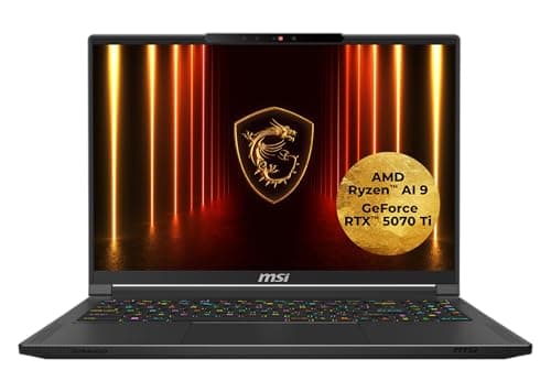 MSI Stealth A16 AI+ Gaming Laptop da 16" QHD+ 240 Hz OLED Display AMD Ryzen AI 9 HX 370, NVIDIA GeForce RTX 5070 Ti, 32 GB LPDDR5X, 2 TB SSD, Windows 11 Home, tastiera QWERTZ, A3XWHG-044