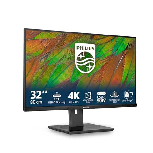 Philips 32B1U3900-32 Zoll UHD Monitor, höhenverstellbar, Lautsprecher (3840x2160, 60 Hz, HDMI, DisplayPort, USB-C (90W PD),USB Hub, RJ45) schwarz