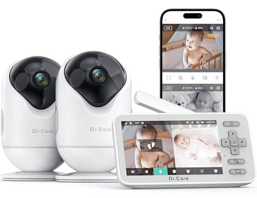 Dr.Care VistaView Lite Smart WiFi Baby Monitor 2 Telecamere, Schermo 4" 720P, Fotocamera 1080P, App, Allarmi Movimento, Visione Notturna, Batteria 3000mAh, Audio Bidirezionale, Portata 390m