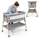 Moby-System Babybett Mili – Reisebett 0–6 Monate, Klappbar mit Matratze, Netzseiten, Stauraum, Rollen mit Bremse, Leicht & Stabil, Grau, Neugeborene, Beistellbett ohne Bohren, 9 kg Max. - 1