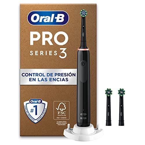 Oral-B Pro 3 Cepillo de Dientes Eléctrico Negro con Mango Recargable y 3 Cabezales, 3 Modos De Cepillado Con Modo Sensible, Temporizador, Diseñado por Braun, Regalos Originales para Mujer y Hombre