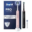 Oral-B Pro 3 3900N Cepillos de Dientes Eléctricos (Pack de 2) con Mango Recargable y Cabezal de Recambio, Diseñado Por Braun, Regalos Orginales para Mujer y Hombre - Negro y Rosa - 1