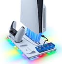 Tolesum Verticale Supporto con Raffreddamento per PS5/PS5 Pro/PS5 Slim,Supporto di Ricarica per Doppio Controller PS5 con USB/Ventola a 3 Livelli/luce RGB per PS5 UHD& Digital /PS5 Slim Disc & Digital - 1