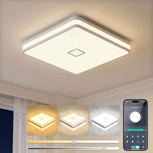 Deckenlampe, 24W LED Deckenleuchte Dimmbar mit APP, 3000-5000K Warmweiß/Naturweiß/Kaltweiß Modern lampe eckig mit Nachtlicht, Badezimmer Lampe decke für Bad Wohnzimmer Küche Flur Schlafzimmer, 32CM