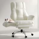 HOMRELEXA Bürostuhl Chefsessel Ergonomisch, Gaming Stuhl mit Fußstütze & 135° Verstellbarer Rückenlehne, Drehstuhl mit klappbaren Armlehnen, Hochlehner aus Teddy-Fleece Stoff – Beige - 1