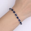 Gulicx Oro Bianco sfumato con Zirconia cubica Colore Zaffiro Blu Cristallo Braccialetto Romano Bracciale Tennis Catena a Maglia - 2