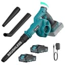 Soffiatore foglie a batteria per Makita 18V, motore senza spazzole, 2 batterie e caricabatterie inclusi, 6 velocità, 257 km/h, leggero e compatto con 3 ugelli per foglie, polvere, giardino e casa - 1