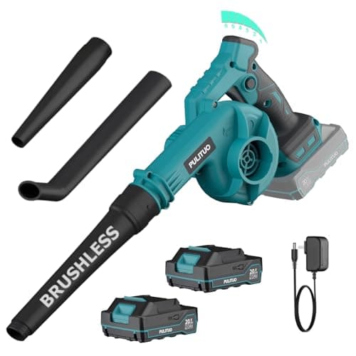 Soffiatore foglie a batteria per Makita 18V, motore senza spazzole, 2 batterie e caricabatterie inclusi, 6 velocità, 257 km/h, leggero e compatto con 3 ugelli per foglie, polvere, giardino e casa