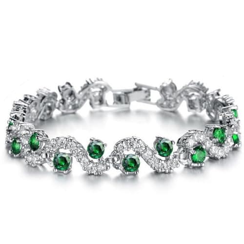 Crystalline Azuria Donna 18ct Placcato Oro Bianco Bracciale Tennis con Verde Smeraldo simulato Cristalli di Zirconi 18 cm