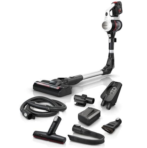 Bosch Unlimited 7 BSS715CARP Cordless Vacuum Cleaner, Kink Tube, Hygiene Filter, 5.0 Ah Battery, Quick Charger, XXL Upholstery Nozzle, Turbo Level, Made in Germany, White
