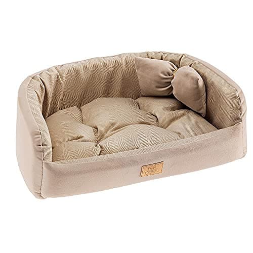 Ferplast Harris 50 Padded Dog Bed Cat Bed Washable with Cushion Tweed and Velvet Beige