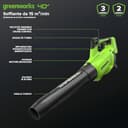 Greenworks GD40ABK2X Soffiatore Foglie Assiale a Batteria con Motore Brushless, 210km/h, 15,6m³/min, Due Batterie da 40V 2Ah e Caricabatterie, Garanzia 3 Anni - 2