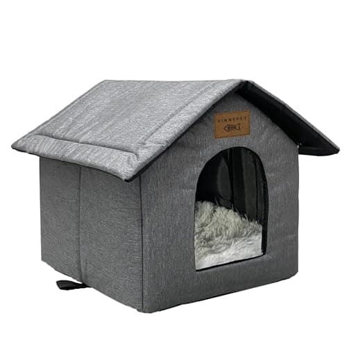 Vinnypet Katzenhaus Für Draußen Winterfest Wasserdicht Wetterfester Katzenhöhle Haustierhaus mit Plüschkissen Warm Hundehöhle Waschbar Hundehaus Tierheim Für Streuner Haustiere 35x35x38