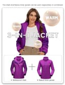 Winter Jackets Women Waterproof Fleece Jacket 3 in 1 Systems Climbing Skateboard Thick Soft Shell Coat Lady Casual Outdoor Sports Hoodie, UK L New, Purple - 3