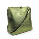 Vera Pelle Metallic Genuine Italian Leather Handbag with Detachable Straps - Handmade Leather Crossbody Bag - Elegant Women's Handbag (Olive) - 1