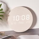 Durashmall Silent Wooden Large Screen LED Wall Clock with Date Temperature Display and Rechargeable or In Power for Living Room Bedroom Waterproof Face Modern Digital Design 12 - 9