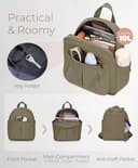 VASCHY Small Backpack Womens, Lightweight Rucksack Bag for Travel, Waterproof Mini Backpack for School, Work & Daily Use – Nylon Casual Daypack Handbag Khaki - 5