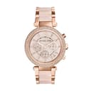 Michael Kors - Reloj Parker cronógrafo de Cuarzo con Correa de Acero Inoxidable en Tono Oro Rosa con eslabones centrales de Acetato ruborizado para Mujer MK5896 - 1