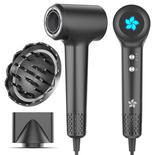 Föhn mit Diffusor, 400 Millionen Plasma Fön, Ionen Haartrockner, 110000 U/min Bürstenloser Motor Schnelles Trocknen Haarföhn, 57dB Geräuscharm Hair Dryer, Haarfön für Reise, Zuhause