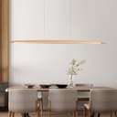 LED Wood Pendant Lamp Dining Table Pendant Lamp, Dimmable Modern Pendant Lamp Wood With Remote Control, Modern Straight Design Living Room Lamp Hanging For Kitchen Office Dining Room (Wood, 150 cm) - 2