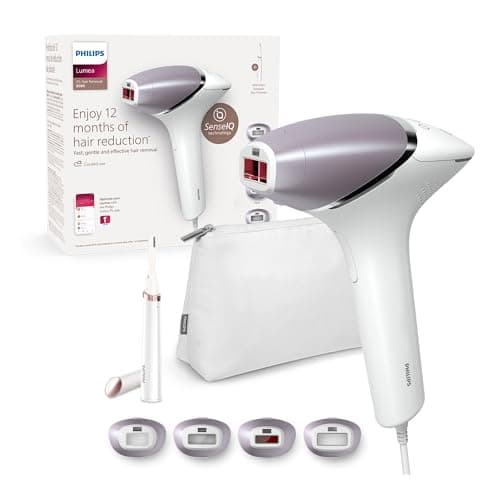Philips Lumea IPL serie 8000 - Dispositivo di Epilazione a Luce Pulsata con Tecnologia SenseIQ, 4 Accessori e Rifinitore a Penna Satin Compact, Utilizzo con Filo (Modello BRI949/00)