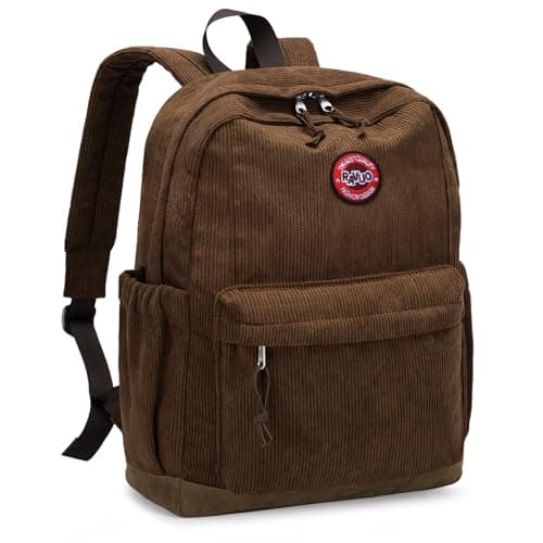 RAVUO Cord Backpack Men Women School Backpack Teenager for Girls and Boys 15.6 Inch Laptop Backpacks Backpack Women Men Daypacks with Side Pockets, brown