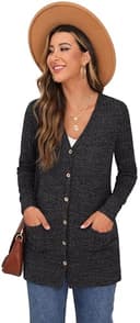 GRECERELLE Cardigan Mujer Elegante Chaqueta Punto Manga Larga Cuello en V Bolsillos Botones Estilo Largo (Gris Oscuro, L) - 4
