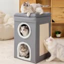 FURRYPAWS Cat House Indoor 2 Layer Cats Cave with Scratching Board, Multi-Level Kitten Bed for Indoor Cats, Cozy Cat Igloo Bed with Soft Velvet Spacious for Small & Medium Pets Grey - 1