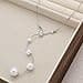 Cybche Vintage Pearl Y Lariat Necklace Minimal Pearl Pendent Necklace Silver Snake Chain Necklaces Long Pearls Drop Necklaces Round Beads Choker Wedding Bridal Jewelry for Women - 6