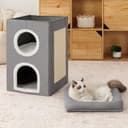 FURRYPAWS Cat House Indoor 2 Layer Cats Cave with Scratching Board, Multi-Level Kitten Bed for Indoor Cats, Cozy Cat Igloo Bed with Soft Velvet Spacious for Small & Medium Pets Grey - 2