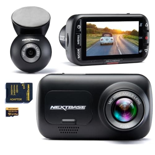 Nextbase 222XR Dashcam anteriore e posteriore con fotocamera lunotto posteriore e scheda SD da 32 GB, Full HD 1080p 30 fps con modalità parcheggio 24/7 e supporto Click&Go