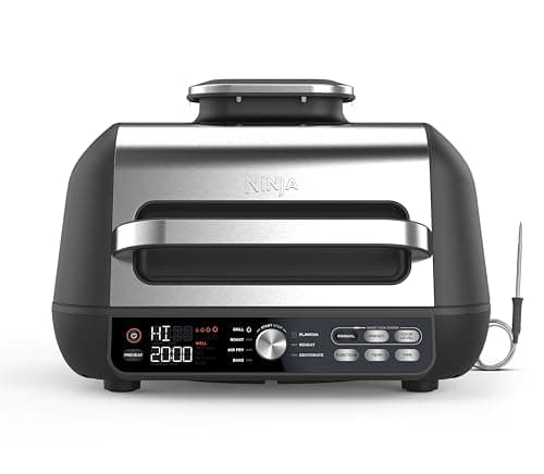 Ninja Foodi Max PRO Griglia, Piastra e Friggitrice ad Aria con Sonda Digitale, 3.8L, 7 Funzioni, Cottura Arrosto, Al Forno, Parti Lavabili in Lavastoviglie, Argento/Nero, AG651EU