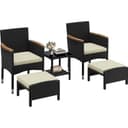 Yaheetech Set di 5 Mobili da Giardino in Rattan PE Mobili da Balcone con 2 Poltrone 2 Poggiapiedi 1 Tavolino in Vetro per Esterno Patio Terrazza Nero/Beige - 1