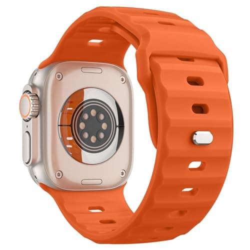 MoKo Ocean Band Compatible with Apple Watch Ultra 3/2/1 49mm,S11/S10 46mm,9/8/7 45mm,SE3/SE2/SE/6/5/4 44mm,3/2/1 42mm,Silicone Replacement Strap Wrist Band for Men Women, Orange