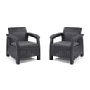 Allibert by Keter Corfu 2er Set Gartensessel aus Kunststoff, inkl. Outdoor Kissen, für Garten und Balkon, graphit / hell grau, 75 x 70 x 79cm pro Stuhl - 1