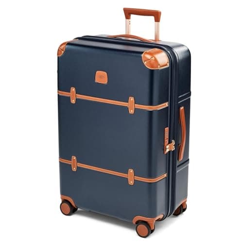 Bric's Bellagio 3.0 Spinner Trunk - Luxury Hardshell Luggage with Large Wheels, Telescopic Handle, Leather Detailing - Expandable Rolling Suitcase, Blue, 27", Bellagio 3.0