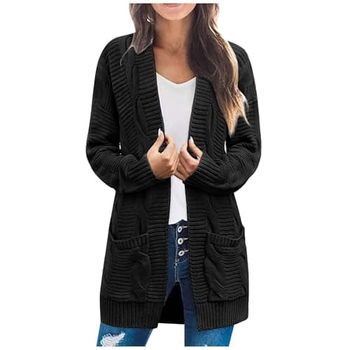 TOFOTL Lana Blazer Donna Inverno， Maglione Aperto Classico in Pile a Quadri, Maglia in Maniche Lunghe con Cappuccio, Larga Giacca Velluto Cashmere con Tasche Coppia 07-Nero XXL