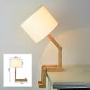 Elinkume Creativa lampada da scrivania robot, mensola regolabile lampada da comodino in legno con paralumi in tessuto E27 vite per bambini camera da letto ufficio soggiorno illuminazione decorativa - 3