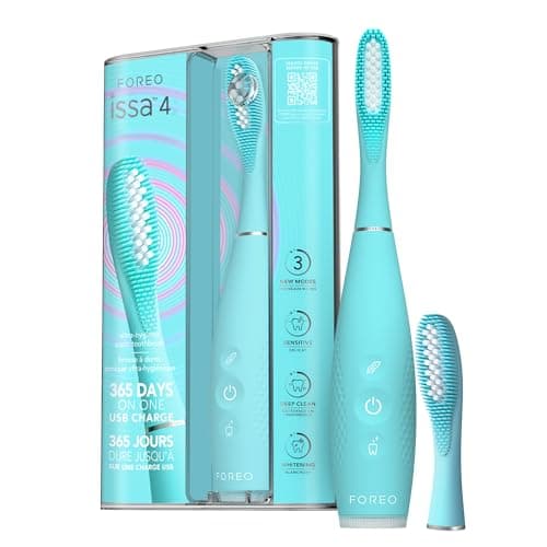 FOREO issa 4 Spazzolino elettrico sonico 4-in-1 ricaricabile con testina extra per 12 mesi, setole morbide, testine sostituibili, pulizia denti, sbiancante denti, pulizia ultra-igienica
