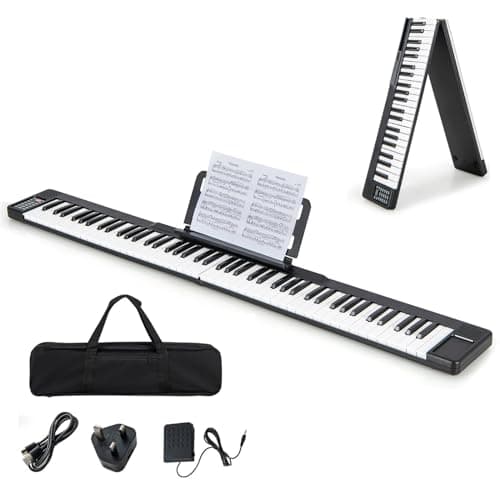 Maxmass 88 Keys Folding Digital Piano, Portable Electronic Keyboard with Bluetooth MIDI Function, Dual Speakers, Carry Bag, Sustain Pedal, Full Size Semi-Weighted Piano for Beginners Adults (Black)