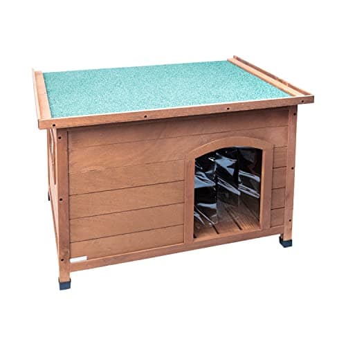 AqpetFriends Baita Cuccia in Legno da Esterno per Cani con Tetto Apribile e Tende Termiche incluse, Large 116x79x85h