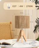 EDISHINE Lámpara de Mesita de Noche, Lámpara de Mesa con Pantalla de Lino Verde y Base de Madera Natural, Casquillo E27, Bombilla LED de 2700K Incluida, para Sala de Estar, Dormitorio y Oficina - 5