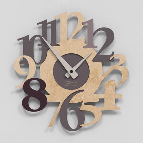 Giallobus - Reloj premium - Carved - Madera de MDF - Premium 45x45cm - 18 - Marble Plum - Artesano Made in Italy - Silencioso - Idea de regalo - Doble nivel moderno