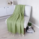 Linen & Cotton Soft Merino Wool Throw/Blanket STONEWOLD in Herringbone Design - 100% Fine Merino Wool, Green (140 x 200cm (55'' x 80''), Sofa Bed Couch Settee Warm Lambswool Plaid/Bedspread - 2
