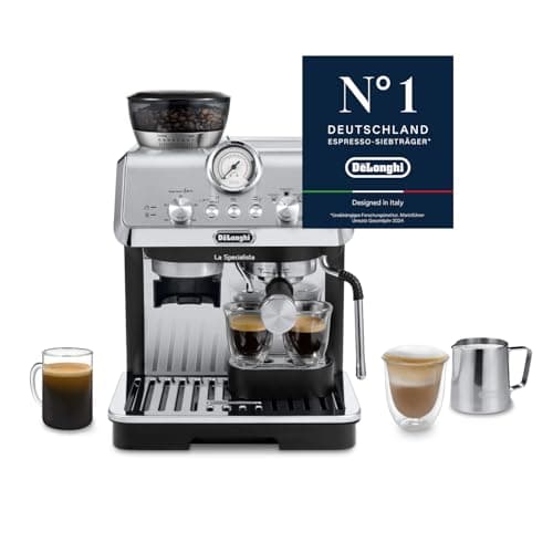 De'Longhi Siebträgermaschine La Specialista Arte EC9155.MB, Espressomaschine mit Mahlwerk, 8 Mahlgrade, 15 Bar, 3 Temperaturen, Milchschaumdüse, 1550W, 1,7L Tank, Edelstahl/Schwarz inkl. Barista-Kit