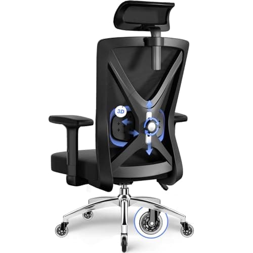 Daccormax Bürostuhl, Schreibtischstuhl Bürostuhl Ergonomisch mit Verstellbaren Armlehnen, weiche Lendenstütze aus Naturschwamm und Kopfstütze, Chefsessel Drehstuhl mit Wippfunktion 200kg