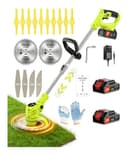 Wrneaoch Wacker eléctrico inalámbrico de 21 V, batería de 650 W 6000 RPM sin cuerda con 2 baterías de 2.0 Ah, potente recortadora de cuerdas inalámbrica para el cuidado del jardín y el césped - 1